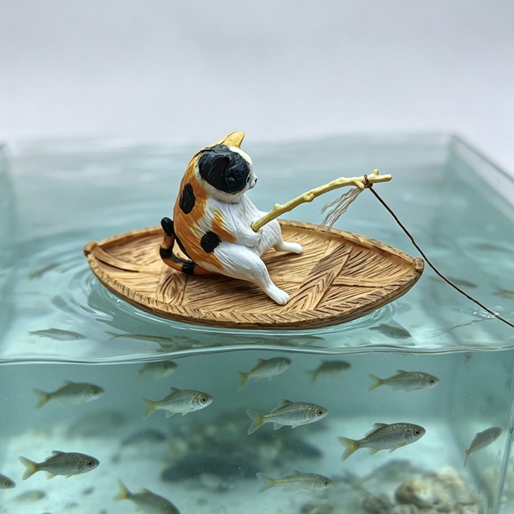 Marine Aquarium Orp - Yaratıcı Kedi Balıkçı Teknesi Akvaryum Süsü