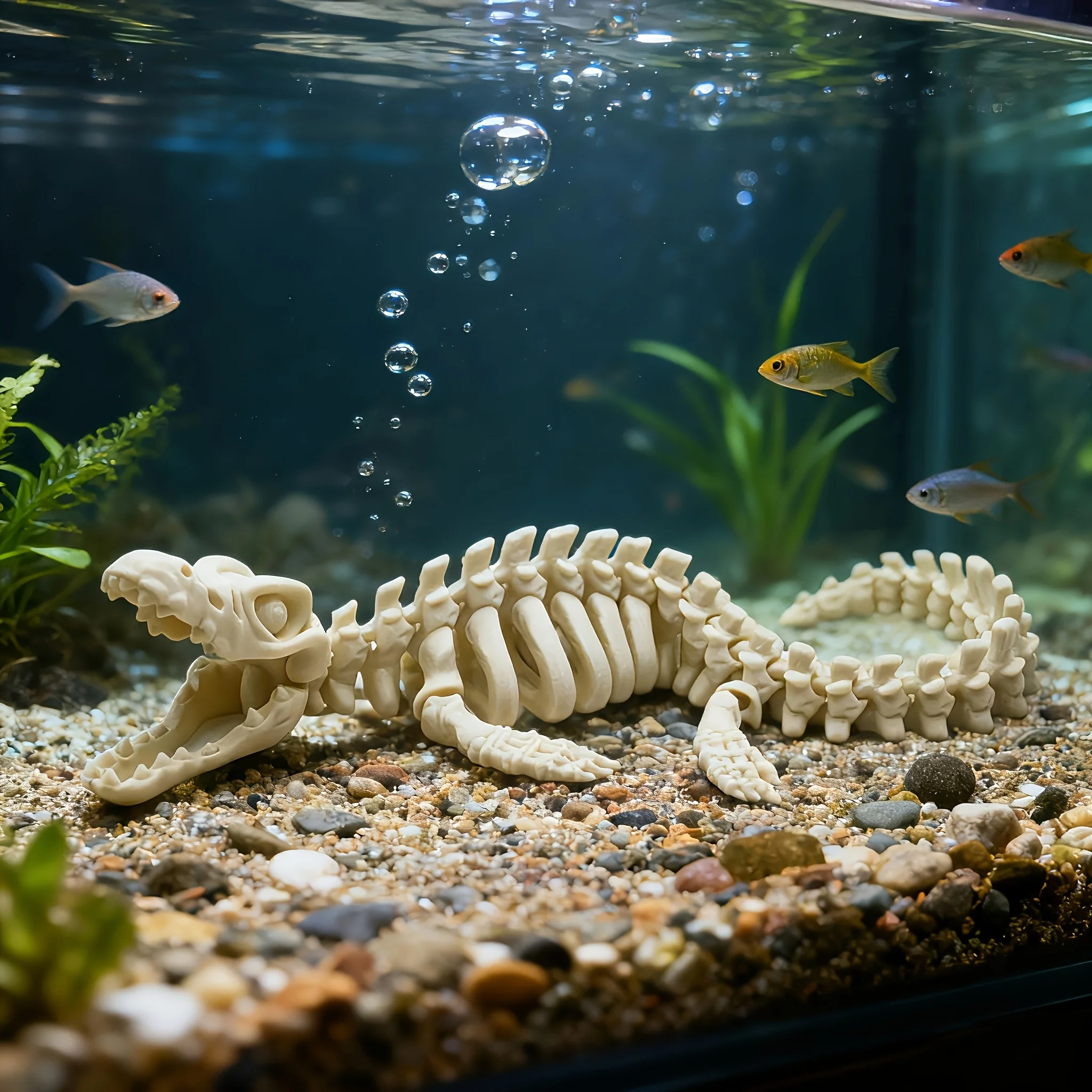 Marine Aquarium Used - 1 adet gerçekçi mozasaur iskeleti replikası,